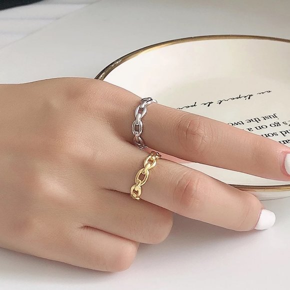 Sterling silver adjustable shank Chain link ring - Picture 1 of 12